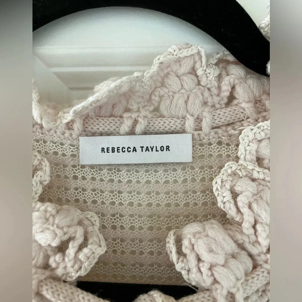 EUC Rebecca Taylor Crochet Stitch Wool Blend Sweater Long Sleeve Nude Pink Large - Picture 7 of 11